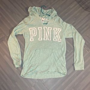 PINK VICTORIAS SECRET TUNIC LONG-SLEEVE LIGHT WEIGHT HOODED SWEATER